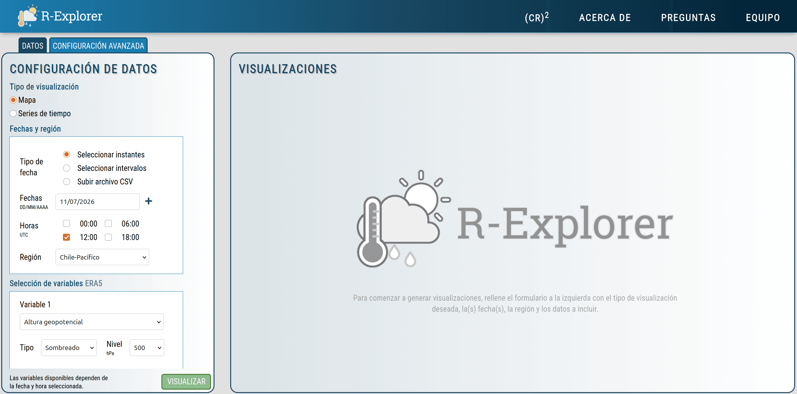 Web application for viewing and downloading atmospheric models reanalysis data